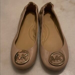 Michael Kors Women's Beige Ballet Flats with Gold Logo